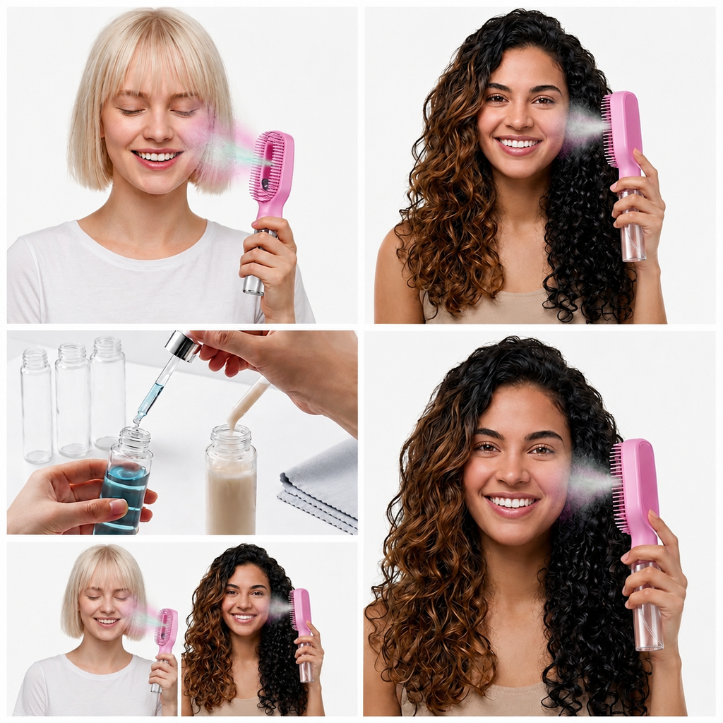 2in1 Sprayer Comb Detangling Scalp Massage Hairbrush with Spray Bottle Essential Oil Water Mist Spray Brush Anti-static Autumn